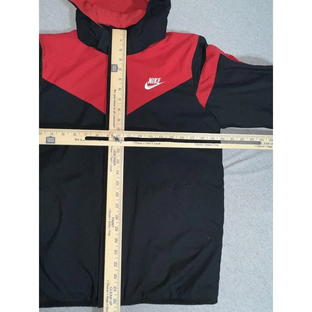 Nike‎ Sportswear Jacket Kids Large Black Red Hooded 3 In 1 Fleece Liner